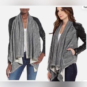 Blank NYC Faux Leather Moto Drape French Terry Wrap Jacket, Size M, FLAWED